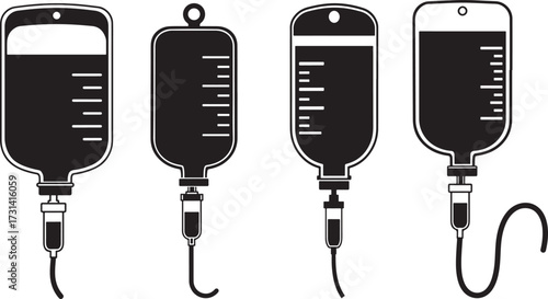 Four medical iv drip bags silhouette