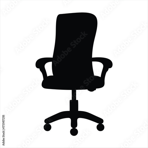 Silhouette of Office Chair with Armrests and Wheels on White Background