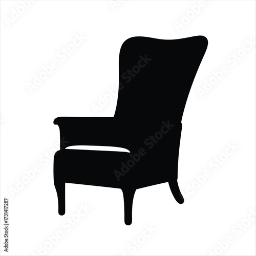 Silhouette of a Classic Wingback Armchair on a White Background