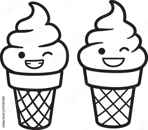 Two happy ice cream cones silhouette