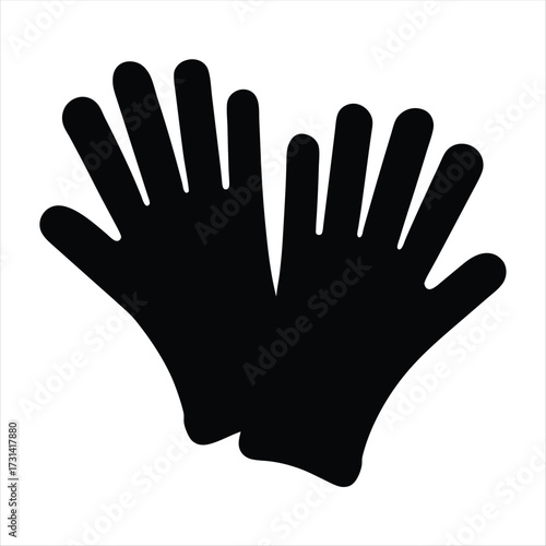 Protective Black Gloves Silhouette Isolated on White Background, Safety First