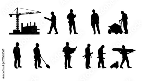 Silhouette illustration of construction workers team vector art design
