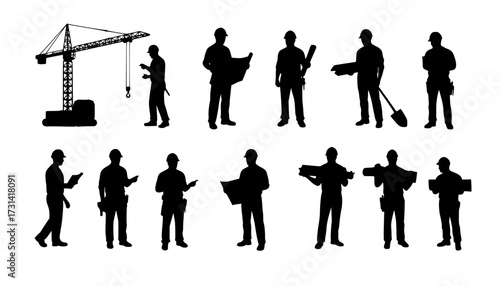 Silhouette illustration of construction workers team vector art design
