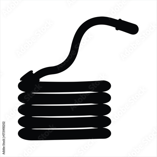 A black and white vector illustration of a coiled hose with nozzle