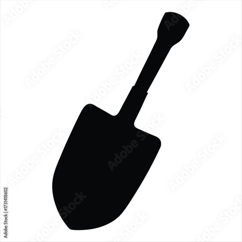 Black silhouette of a shovel for digging in the garden or yard