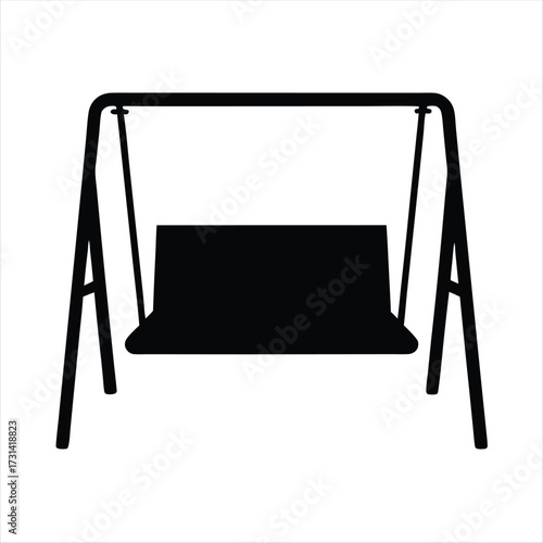 Black silhouette of a backyard porch swing with frame, outdoor furniture