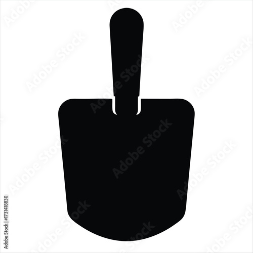 A single solid black silhouette of a garden trowel on white