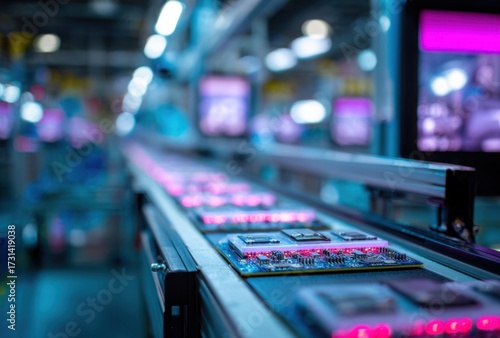 Wallpaper Mural Colorful Electronic Components Moving Along a Conveyor Belt in a Modern Manufacturing Facility Torontodigital.ca