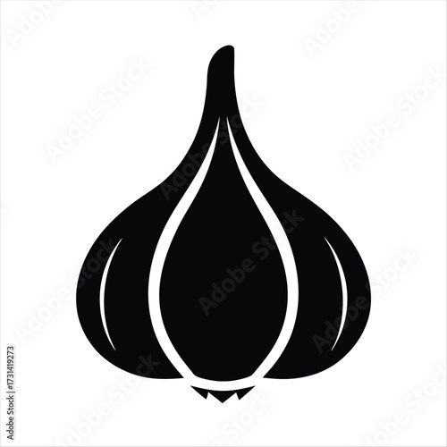 Simple black garlic bulb vector icon on an isolated white background
