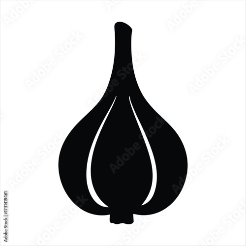 Bold black garlic bulb illustration on white background for graphic design