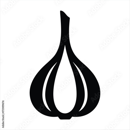 Simple black and white graphic illustration of a garlic bulb vector
