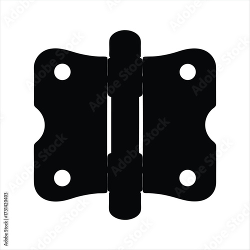 A black symmetrical hinge shown on a white background, hardware piece