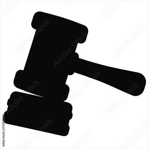 Black silhouette of a gavel symbolizing justice and legal processes, on white background
