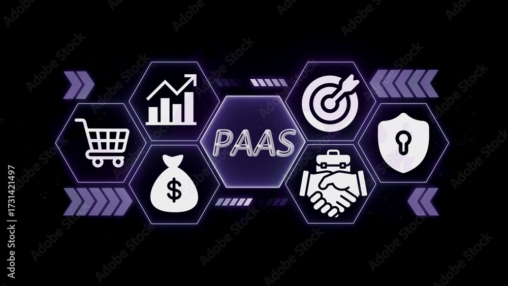 Fototapeta premium Digital Paa S concept with business icons and hexagons