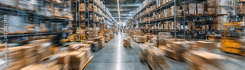 Wallpaper Mural A busy warehouse filled with stacked boxes and pallets, showcasing an active logistics operation. Torontodigital.ca