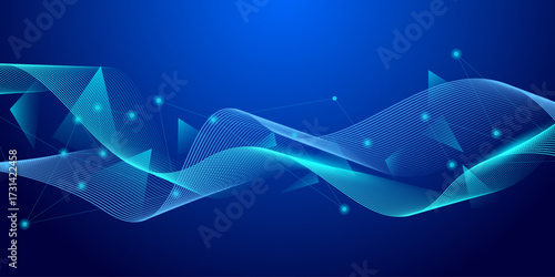 Abstract futuristic technology concept. Gradient digital blue background with wave lines and plexus lines of big data analysis.