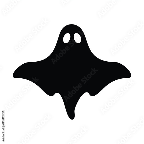 Spooky Halloween Black Ghost Silhouette against White Background for Graphic Resources