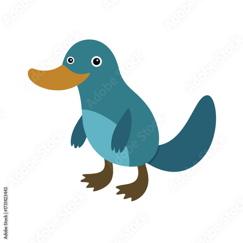 Blue cartoon platypus with brown beak and feet animal