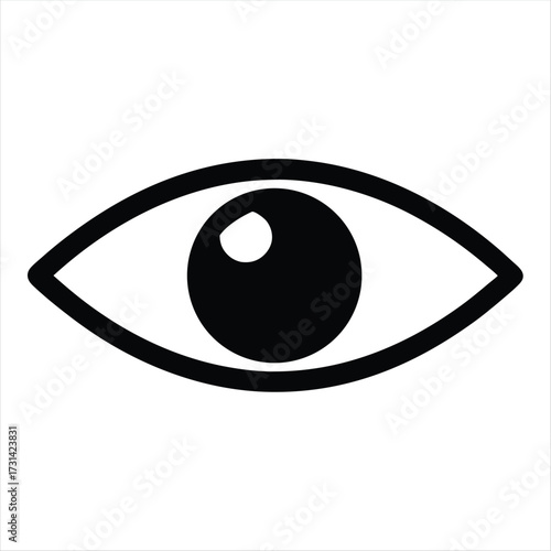 Black and white close up of a simple stylized eye symbol