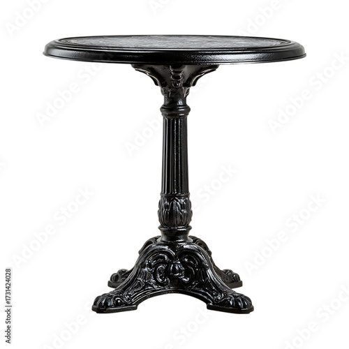 Elegant Black Round Side Table Ornate Design Polished Finish against transparent background