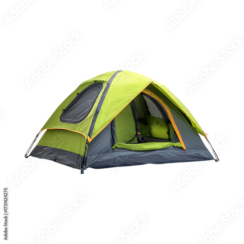 Lime Green Camping Tent Perfect for Outdoor Adventures against transparent background