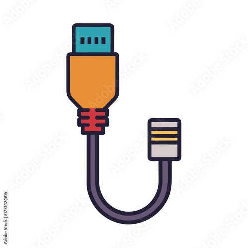 Colorful flat icon of a usb adapter cable with distinct connectors