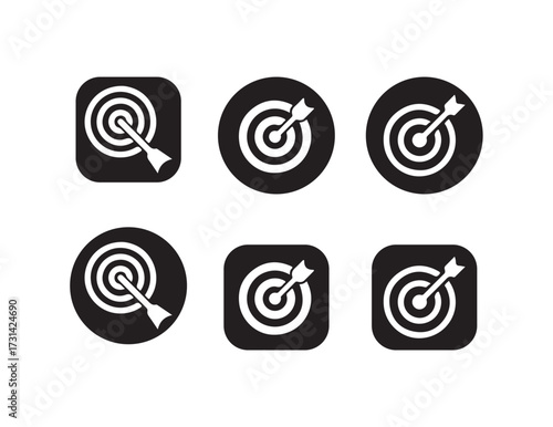 Set of target icon, Crosshairs icon, Bullseye symbol collection, Target icon with arrow hitting bullseye, Vector illustration EPS 10.
