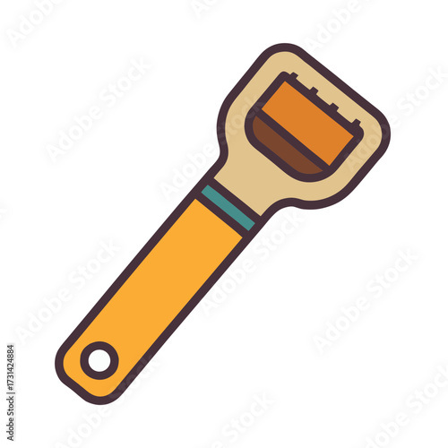 Modern flat design bottle opener with orange and tan colors on transparent background