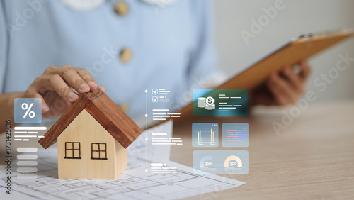 Canvastavla Mortgage Approval Dashboard – House Model on Blueprints with Fintech HUD