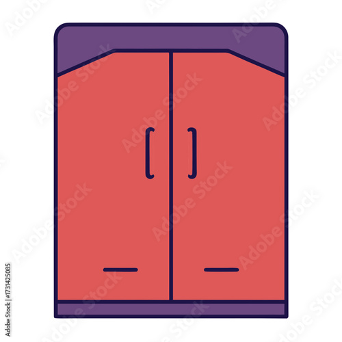 Modern two door cabinet with simple handles and purple accents