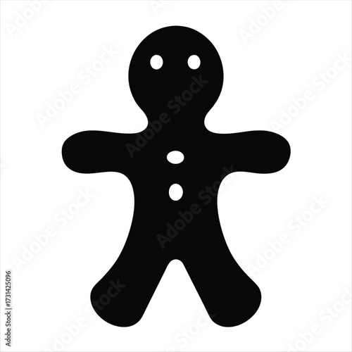 Graphic depiction of a simple black gingerbread man on a white background