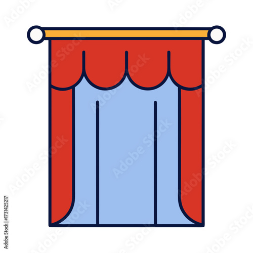 Simple flat design of red and blue drapes on a yellow rod