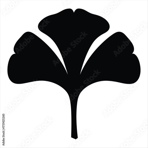Elegant black silhouette of a ginkgo biloba leaf on a white background
