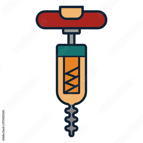 Modern flat design illustration of a corkscrew tool for opening wine bottles