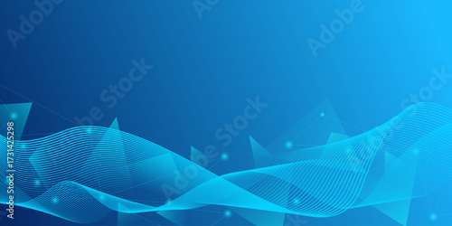 Abstract futuristic technology concept. Gradient digital blue background with wave lines and plexus lines of big data analysis.