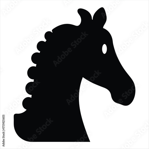 Stylized Black Horse Head Silhouette with a White Eye and Mane