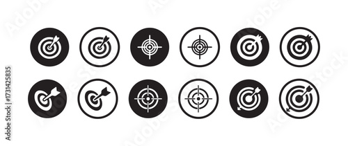 Target icons set, Gun target, focus, crosshair,  target with an arrow in the center, Vector illustration EPS 10.
