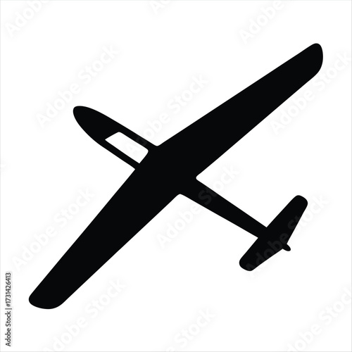 Minimalist black and white illustration of a sailplane soaring gracefully through the sky