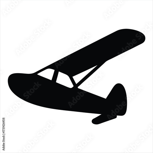 Silhouette of a vintage single engine high wing aircraft design element