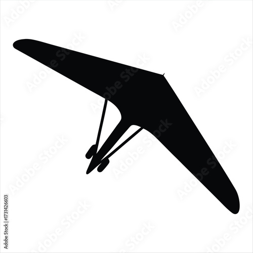 A silhouette of a hang glider isolated against a white background