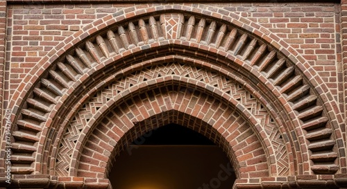 Arched brickwork detail with geometric patterns in architecture