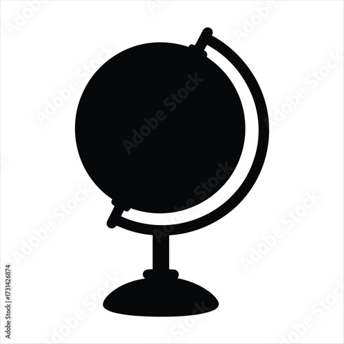 Simple Black and White Globe Icon Depicting Cartography and World Exploration