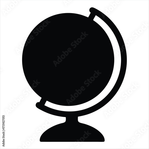 Simple black and white vector globe icon illustration for education and geography