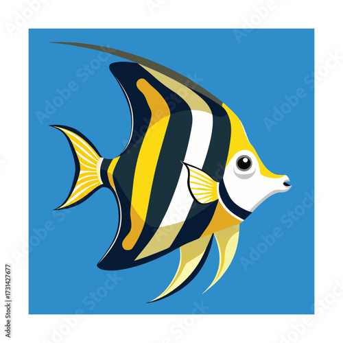 Moorish Idol Fish with Blue Background marine life