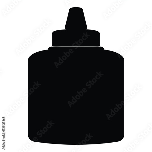 Black silhouette of a bottle with a dropper applicator on white background