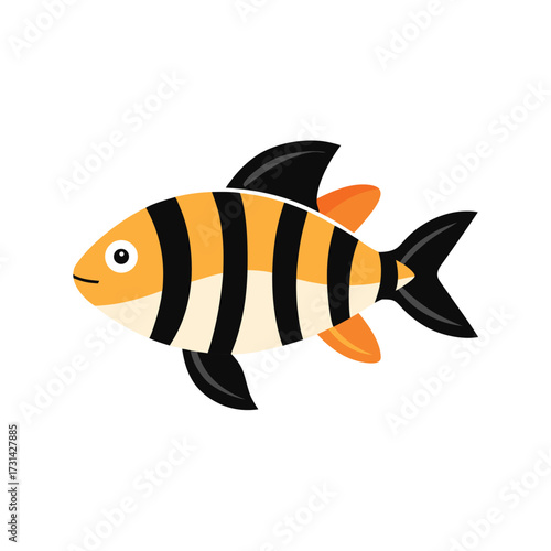 Orange and Black Striped Fish Cartoon Vector Keywords: fish, cartoon, animal, marine, sea, ocean