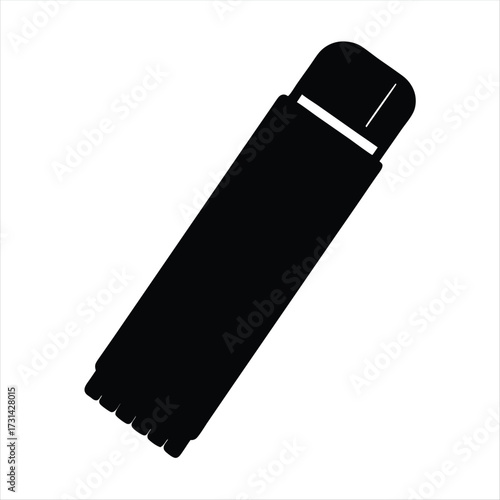 Isolated Black Object Resembling a Marker or Pen with Cap Detail
