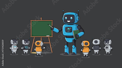 Friendly AI Robot Teacher with Class of Mini-Robots