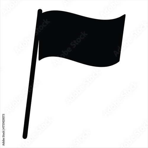 Minimalist Black Flag Icon Waving on White Background for Symbolism and Design