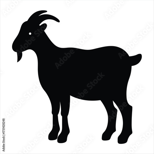 Black Goat Silhouette Standing Tall Against a White Background Displayed with Precision